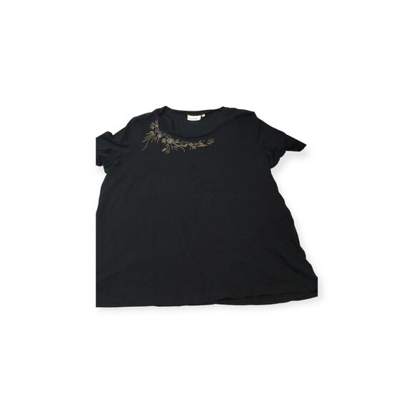 Canda C&A Black Ladies Tee Gold Silver Embellishment Cotton - Picture 1 of 5